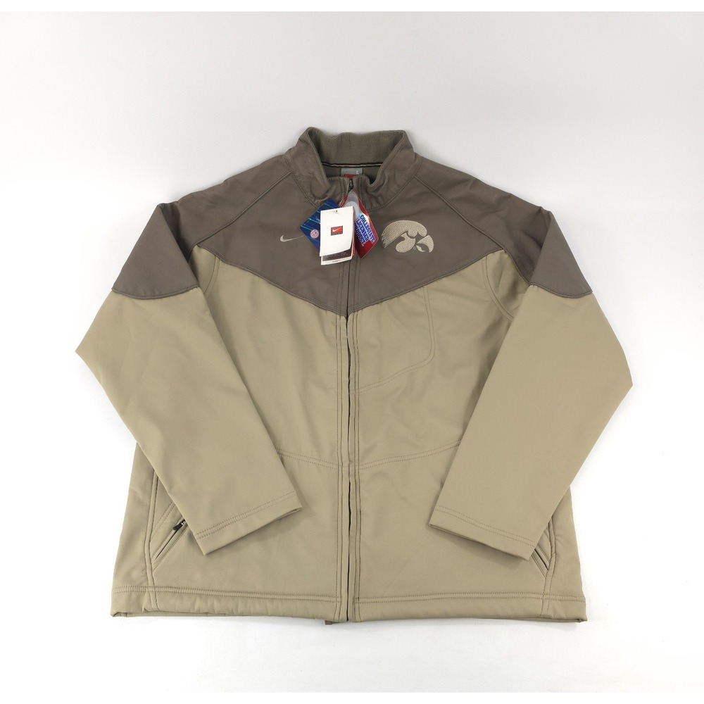 Vintage NWT Iowa Hawkeyes Zip Men's Large Tan Beige Nike Jacket Coat Leather